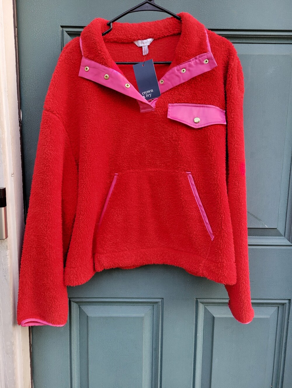 Crown & Ivy Women's Large Red Sherpa Fleece Pullover NWT